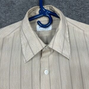 VTG Manhattan Torque Shirt Mens M 15-32 Beige Geometric Stripe 60s 70s Button up